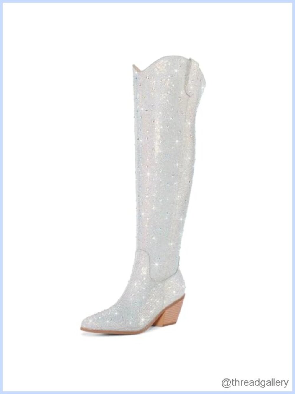 Rhinestone Over the Knee Cowboy Boots Chunky Heel Western Thigh High